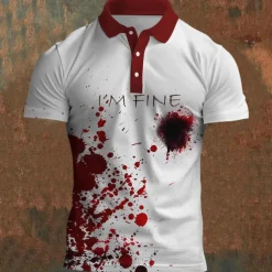 Men's Polo Shirts Golf Shirt Short Sleeve Polo Shirts Collared Shirts Casual Horror Streetwear Festival Wear Party Outfits Buttons 3D Print Summer Spring Fall Black Red Blue