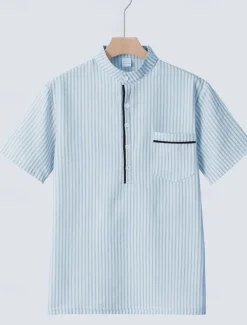 Men's Polo Shirts Golf Shirt Outdoor Daily Wear Banded Collar Short Sleeve Fashion Hawaiian Stripe Pocket Summer Regular Fit Black Blue Sky Blue Green Apricot Polo Shirts