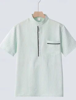 Men's Polo Shirts Golf Shirt Outdoor Daily Wear Banded Collar Short Sleeve Fashion Hawaiian Stripe Pocket Summer Regular Fit Black Blue Sky Blue Green Apricot Polo Shirts