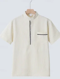 Men's Polo Shirts Golf Shirt Outdoor Daily Wear Banded Collar Short Sleeve Fashion Hawaiian Stripe Pocket Summer Regular Fit Black Blue Sky Blue Green Apricot Polo Shirts