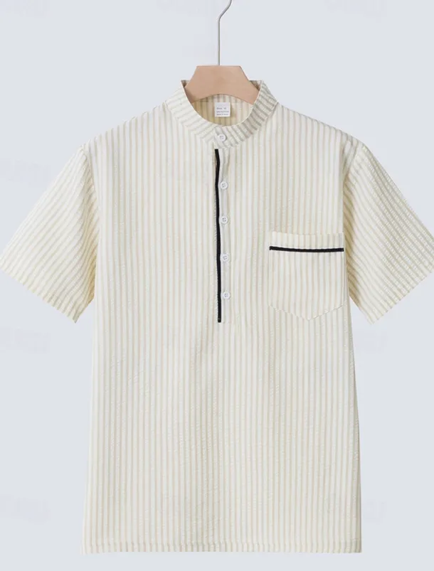 Men's Polo Shirts Golf Shirt Outdoor Daily Wear Banded Collar Short Sleeve Fashion Hawaiian Stripe Pocket Summer Regular Fit Black Blue Sky Blue Green Apricot Polo Shirts