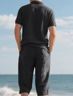 Men's Polo Shirts Golf Shirt Outdoor Daily Wear Lapel Short Sleeve Fashion Hawaiian Plain 2 Piece Summer Regular Fit Black White Navy Blue Khaki Army Green Light Sky Blue Polo Shirts