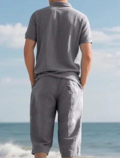 Men's Polo Shirts Golf Shirt Outdoor Daily Wear Lapel Short Sleeve Fashion Hawaiian Plain 2 Piece Summer Regular Fit Black White Navy Blue Khaki Army Green Light Sky Blue Polo Shirts