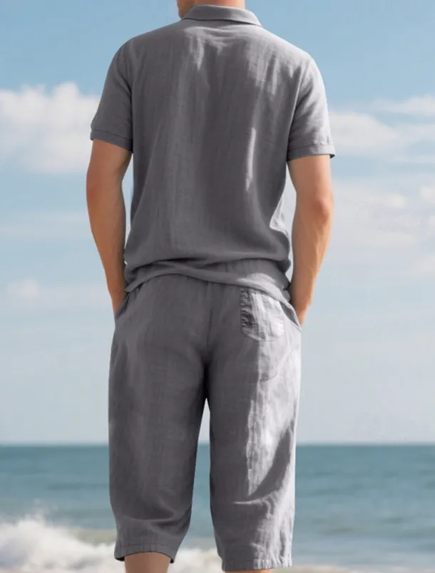 Men's Polo Shirts Golf Shirt Outdoor Daily Wear Lapel Short Sleeve Fashion Hawaiian Plain 2 Piece Summer Regular Fit Black White Navy Blue Khaki Army Green Light Sky Blue Polo Shirts