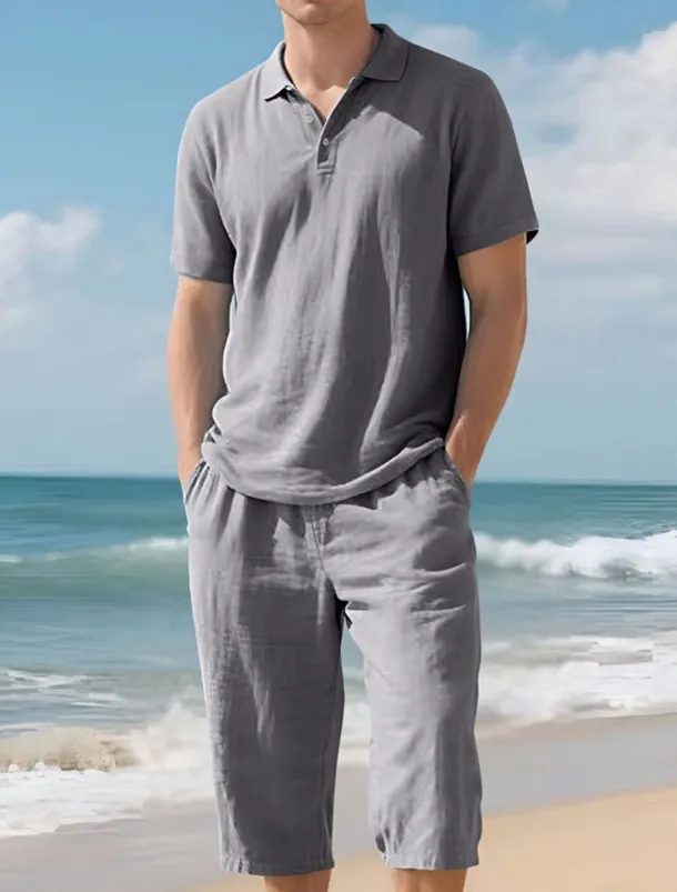 Men's Polo Shirts Golf Shirt Outdoor Daily Wear Lapel Short Sleeve Fashion Hawaiian Plain 2 Piece Summer Regular Fit Black White Navy Blue Khaki Army Green Light Sky Blue Polo Shirts