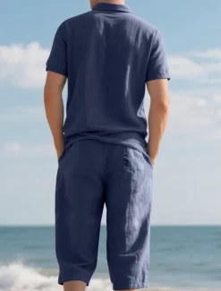 Men's Polo Shirts Golf Shirt Outdoor Daily Wear Lapel Short Sleeve Fashion Hawaiian Plain 2 Piece Summer Regular Fit Black White Navy Blue Khaki Army Green Light Sky Blue Polo Shirts