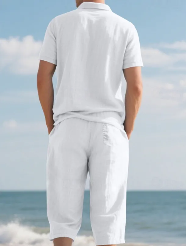 Men's Polo Shirts Golf Shirt Outdoor Daily Wear Lapel Short Sleeve Fashion Hawaiian Plain 2 Piece Summer Regular Fit Black White Navy Blue Khaki Army Green Light Sky Blue Polo Shirts