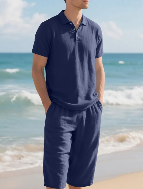 Men's Polo Shirts Golf Shirt Outdoor Daily Wear Lapel Short Sleeve Fashion Hawaiian Plain 2 Piece Summer Regular Fit Black White Navy Blue Khaki Army Green Light Sky Blue Polo Shirts