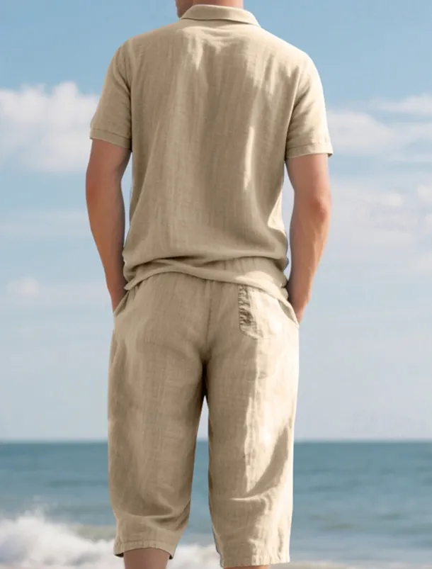 Men's Polo Shirts Golf Shirt Outdoor Daily Wear Lapel Short Sleeve Fashion Hawaiian Plain 2 Piece Summer Regular Fit Black White Navy Blue Khaki Army Green Light Sky Blue Polo Shirts