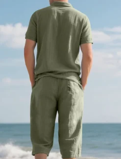 Men's Polo Shirts Golf Shirt Outdoor Daily Wear Lapel Short Sleeve Fashion Hawaiian Plain 2 Piece Summer Regular Fit Black White Navy Blue Khaki Army Green Light Sky Blue Polo Shirts