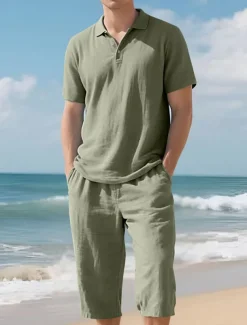 Men's Polo Shirts Golf Shirt Outdoor Daily Wear Lapel Short Sleeve Fashion Hawaiian Plain 2 Piece Summer Regular Fit Black White Navy Blue Khaki Army Green Light Sky Blue Polo Shirts