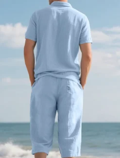 Men's Polo Shirts Golf Shirt Outdoor Daily Wear Lapel Short Sleeve Fashion Hawaiian Plain 2 Piece Summer Regular Fit Black White Navy Blue Khaki Army Green Light Sky Blue Polo Shirts