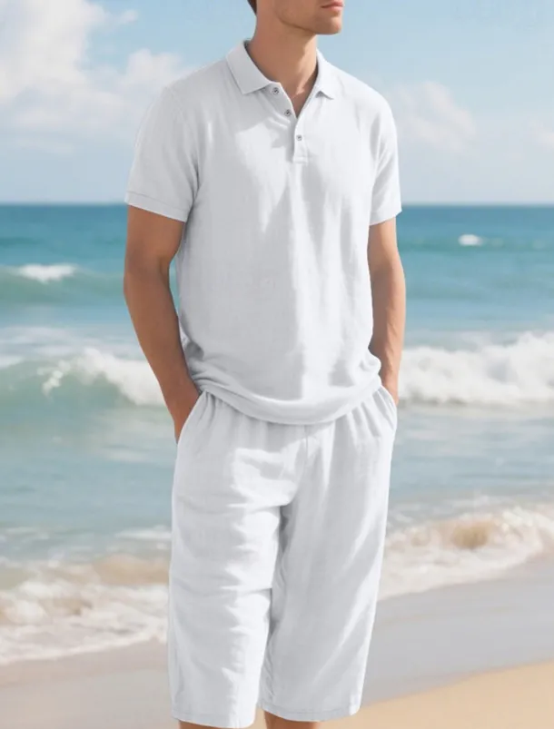 Men's Polo Shirts Golf Shirt Outdoor Daily Wear Lapel Short Sleeve Fashion Hawaiian Plain 2 Piece Summer Regular Fit Black White Navy Blue Khaki Army Green Light Sky Blue Polo Shirts