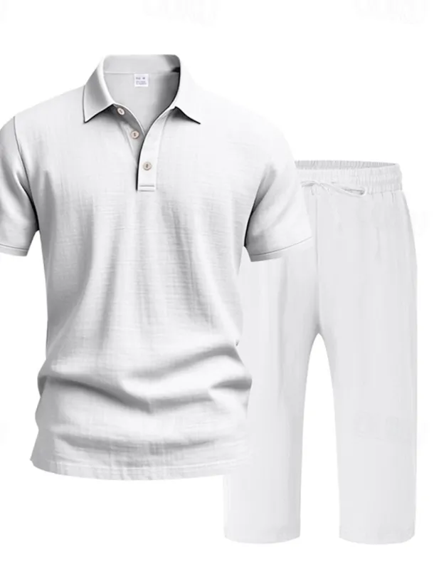 Men's Polo Shirts Golf Shirt Outdoor Daily Wear Lapel Short Sleeve Fashion Hawaiian Plain 2 Piece Summer Regular Fit Black White Navy Blue Khaki Army Green Light Sky Blue Polo Shirts