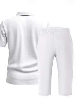 Men's Polo Shirts Golf Shirt Outdoor Daily Wear Lapel Short Sleeve Fashion Hawaiian Plain 2 Piece Summer Regular Fit Black White Navy Blue Khaki Army Green Light Sky Blue Polo Shirts