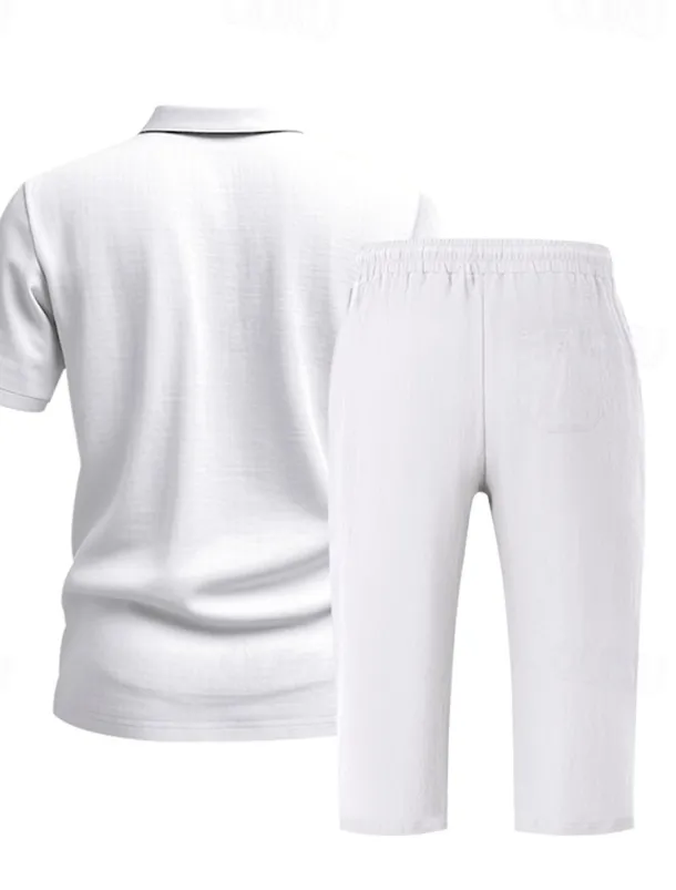 Men's Polo Shirts Golf Shirt Outdoor Daily Wear Lapel Short Sleeve Fashion Hawaiian Plain 2 Piece Summer Regular Fit Black White Navy Blue Khaki Army Green Light Sky Blue Polo Shirts