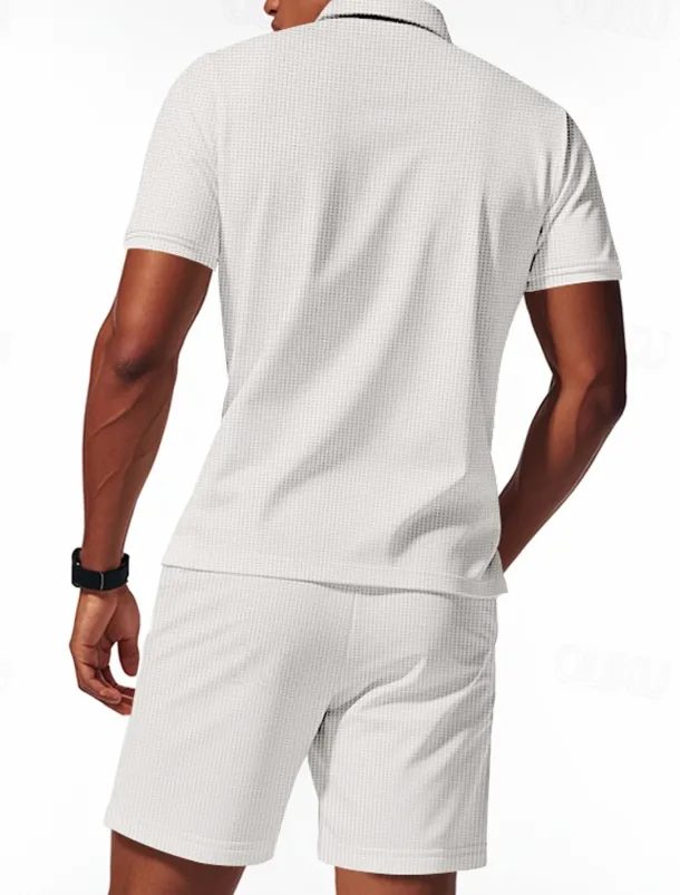 Men's Polo Shirts Quarter Zip Polo Outdoor Daily Wear Lapel Short Sleeve Fashion Hawaiian Plain 2 Piece Summer Regular Fit Black White Navy Blue Royal Blue Green Khaki Polo Shirts