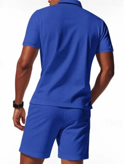 Men's Polo Shirts Quarter Zip Polo Outdoor Daily Wear Lapel Short Sleeve Fashion Hawaiian Plain 2 Piece Summer Regular Fit Black White Navy Blue Royal Blue Green Khaki Polo Shirts