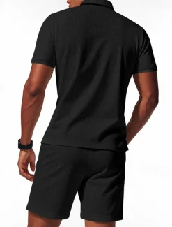 Men's Polo Shirts Quarter Zip Polo Outdoor Daily Wear Lapel Short Sleeve Fashion Hawaiian Plain 2 Piece Summer Regular Fit Black White Navy Blue Royal Blue Green Khaki Polo Shirts