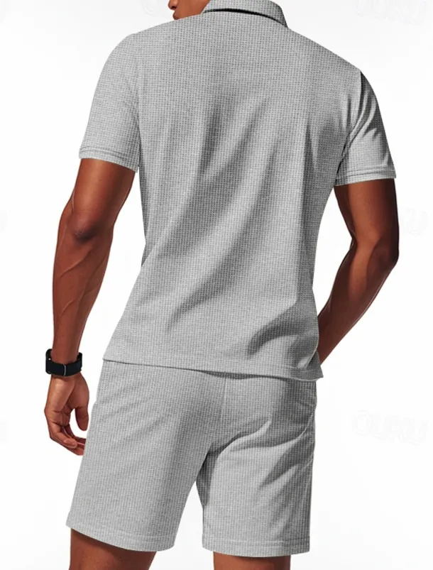 Men's Polo Shirts Quarter Zip Polo Outdoor Daily Wear Lapel Short Sleeve Fashion Hawaiian Plain 2 Piece Summer Regular Fit Black White Navy Blue Royal Blue Green Khaki Polo Shirts