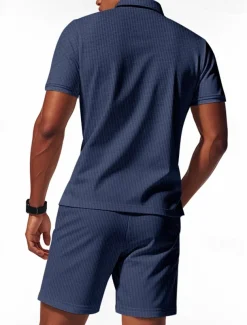 Men's Polo Shirts Quarter Zip Polo Outdoor Daily Wear Lapel Short Sleeve Fashion Hawaiian Plain 2 Piece Summer Regular Fit Black White Navy Blue Royal Blue Green Khaki Polo Shirts