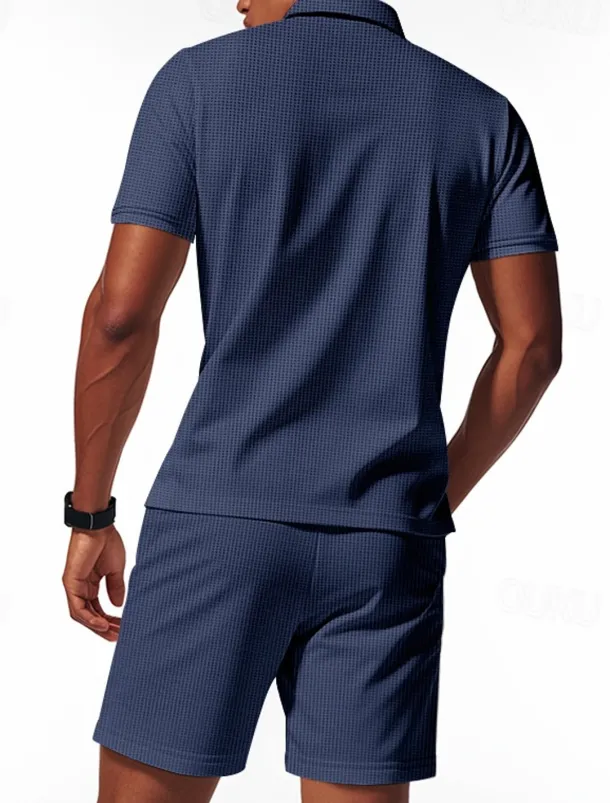Men's Polo Shirts Quarter Zip Polo Outdoor Daily Wear Lapel Short Sleeve Fashion Hawaiian Plain 2 Piece Summer Regular Fit Black White Navy Blue Royal Blue Green Khaki Polo Shirts