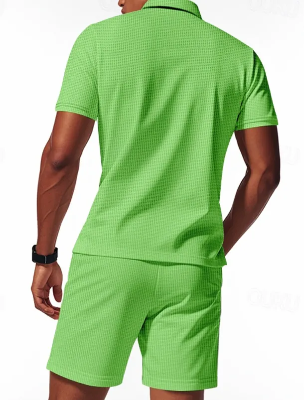 Men's Polo Shirts Quarter Zip Polo Outdoor Daily Wear Lapel Short Sleeve Fashion Hawaiian Plain 2 Piece Summer Regular Fit Black White Navy Blue Royal Blue Green Khaki Polo Shirts