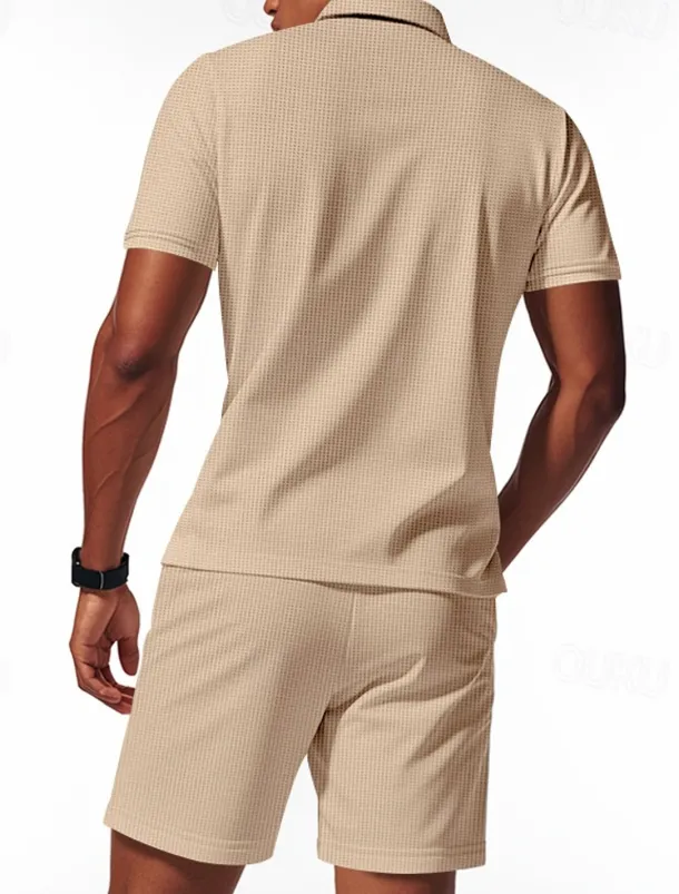 Men's Polo Shirts Quarter Zip Polo Outdoor Daily Wear Lapel Short Sleeve Fashion Hawaiian Plain 2 Piece Summer Regular Fit Black White Navy Blue Royal Blue Green Khaki Polo Shirts