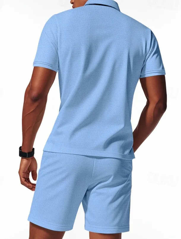 Men's Polo Shirts Quarter Zip Polo Outdoor Daily Wear Lapel Short Sleeve Fashion Hawaiian Plain 2 Piece Summer Regular Fit Black White Navy Blue Royal Blue Green Khaki Polo Shirts