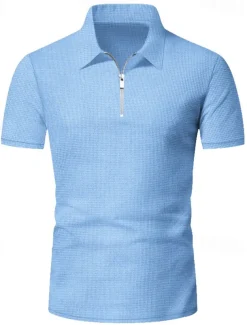 Men's Polo Shirts Quarter Zip Polo Outdoor Daily Wear Lapel Short Sleeve Fashion Hawaiian Plain 2 Piece Summer Regular Fit Black White Navy Blue Royal Blue Green Khaki Polo Shirts