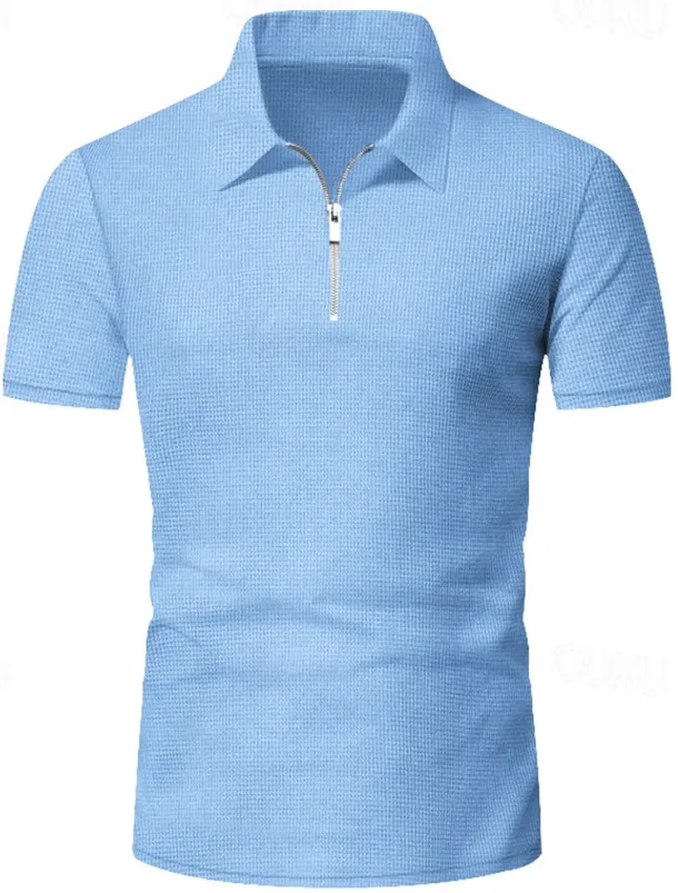 Men's Polo Shirts Quarter Zip Polo Outdoor Daily Wear Lapel Short Sleeve Fashion Hawaiian Plain 2 Piece Summer Regular Fit Black White Navy Blue Royal Blue Green Khaki Polo Shirts