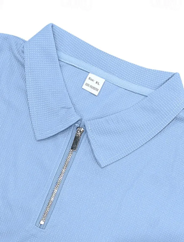 Men's Polo Shirts Quarter Zip Polo Outdoor Daily Wear Lapel Short Sleeve Fashion Hawaiian Plain 2 Piece Summer Regular Fit Black White Navy Blue Royal Blue Green Khaki Polo Shirts