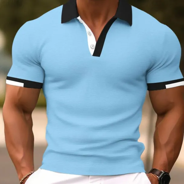 Men's Polo Shirts Sports Polo Shirts Casual Sports Ribbed Polo Collar Short Sleeve Fashion Basic Solid Color Classic Style Summer Regular Fit Black White Light Green Red Light Blue Polo Shirts