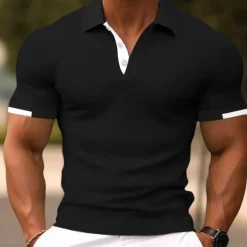 Men's Polo Shirts Sports Polo Shirts Casual Sports Ribbed Polo Collar Short Sleeve Fashion Basic Solid Color Classic Style Summer Regular Fit Black White Light Green Red Light Blue Polo Shirts