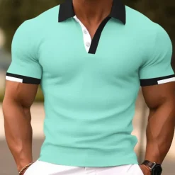 Men's Polo Shirts Sports Polo Shirts Casual Sports Ribbed Polo Collar Short Sleeve Fashion Basic Solid Color Classic Style Summer Regular Fit Black White Light Green Red Light Blue Polo Shirts