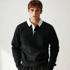 Men's Polo Sweatshirt Apricot Black Yellow Red Navy Blue Polo Collar Plain Casual Daily Sports non-printing Cool Casual Fleeced Spring & Fall Clothing Apparel Hoodies Sweatshirts Long Sleeve