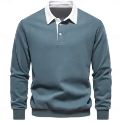 Men's Polo Sweatshirt Apricot Black Yellow Red Navy Blue Polo Collar Plain Casual Daily Sports non-printing Cool Casual Fleeced Spring & Fall Clothing Apparel Hoodies Sweatshirts Long Sleeve