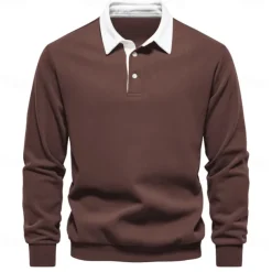 Men's Polo Sweatshirt Apricot Black Yellow Red Navy Blue Polo Collar Plain Casual Daily Sports non-printing Cool Casual Fleeced Spring & Fall Clothing Apparel Hoodies Sweatshirts Long Sleeve