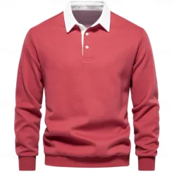 Men's Polo Sweatshirt Apricot Black Yellow Red Navy Blue Polo Collar Plain Casual Daily Sports non-printing Cool Casual Fleeced Spring & Fall Clothing Apparel Hoodies Sweatshirts Long Sleeve