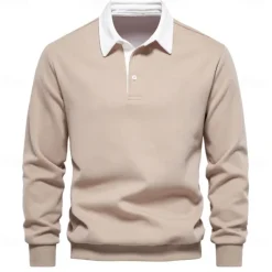 Men's Polo Sweatshirt Apricot Black Yellow Red Navy Blue Polo Collar Plain Casual Daily Sports non-printing Cool Casual Fleeced Spring & Fall Clothing Apparel Hoodies Sweatshirts Long Sleeve