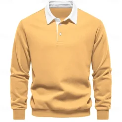 Men's Polo Sweatshirt Apricot Black Yellow Red Navy Blue Polo Collar Plain Casual Daily Sports non-printing Cool Casual Fleeced Spring & Fall Clothing Apparel Hoodies Sweatshirts Long Sleeve