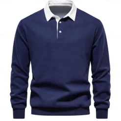 Men's Polo Sweatshirt Apricot Black Yellow Red Navy Blue Polo Collar Plain Casual Daily Sports non-printing Cool Casual Fleeced Spring & Fall Clothing Apparel Hoodies Sweatshirts Long Sleeve