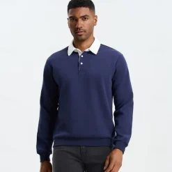 Men's Polo Sweatshirt Apricot Black Yellow Red Navy Blue Polo Collar Plain Casual Daily Sports non-printing Cool Casual Fleeced Spring & Fall Clothing Apparel Hoodies Sweatshirts Long Sleeve