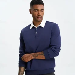 Men's Polo Sweatshirt Apricot Black Yellow Red Navy Blue Polo Collar Plain Casual Daily Sports non-printing Cool Casual Fleeced Spring & Fall Clothing Apparel Hoodies Sweatshirts Long Sleeve