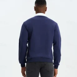 Men's Polo Sweatshirt Apricot Black Yellow Red Navy Blue Polo Collar Plain Casual Daily Sports non-printing Cool Casual Fleeced Spring & Fall Clothing Apparel Hoodies Sweatshirts Long Sleeve