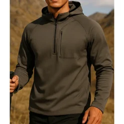 Men's Polo Sweatshirt Hiking top Long Sleeve Hooded Tee Tshirt Top Outdoor Breathable Quick Dry Lightweight Quarter-Zip Polyester Black Army Green Tennis Golf Running