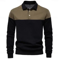 Men's Polo Sweatshirt Yellow Army Green Red Blue Green Lapel Color Block Casual Daily Sports Casual Spring & Fall Clothing Apparel Hoodies Sweatshirts Long Sleeve