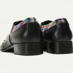 Men's Premium Black Leather Dress Shoes with Gold Tip Multicolor Snake-Pattern and Studded Detail–Stylish Formal Footwear for Special Occasions