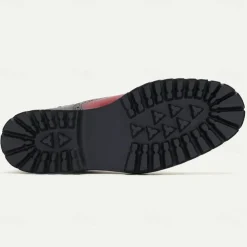 Men's Premium Cowhide Chelsea Boots – Red and Black Leather Brogue Detail with Textured Pattern, Rugged Sole, Stylish Casual & Formal Footwear