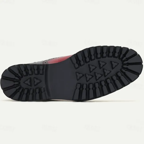 Men's Premium Cowhide Chelsea Boots – Red and Black Leather Brogue Detail with Textured Pattern, Rugged Sole, Stylish Casual & Formal Footwear